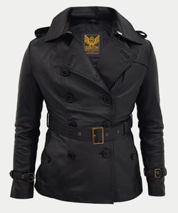 Women Designer Black Slim Trench Three Quarter Coat Jacket