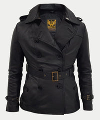 Women Designer Black Slim Trench Three Quarter Coat Jacket