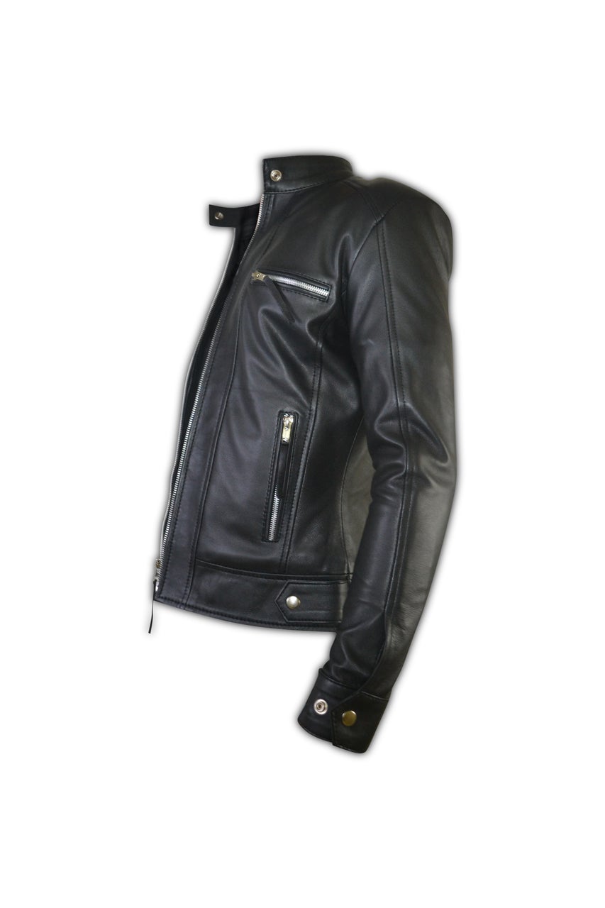 Women Black Biker Slim Fit Leather Jacket