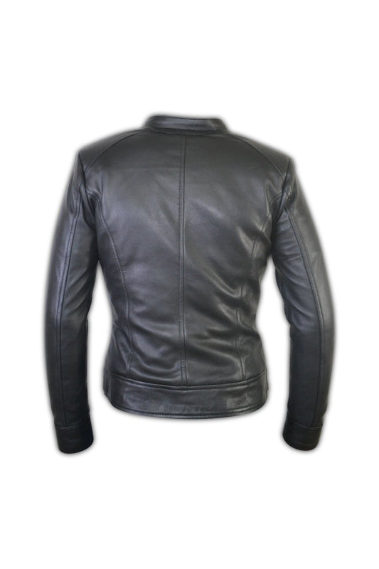Women Black Biker Slim Fit Leather Jacket