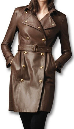 Women's Fashion Genuine Trench Leather Coat