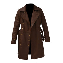 Women's Fashion Brown Trench Leather Coat