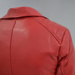 Women's Biker Padded Design Red Slim Fit Leather Jacket