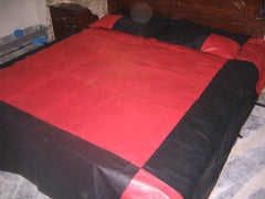 Luxury Two-Tone Red & Black Leather Bed Sheet Set – Includes 2 Matching Pillow Shams