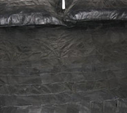 Full Black Sheepskin Leather Bed Sheet Square Pattern With Two Black Pillow Cases