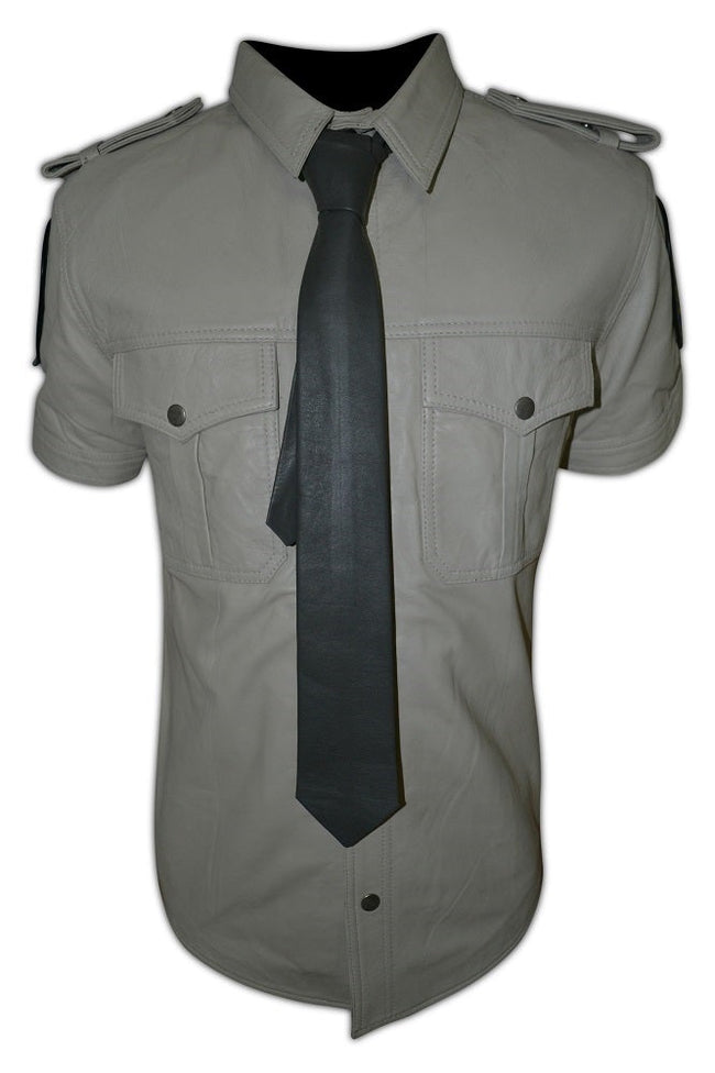 Grey Genuine Leather Necktie Tie
