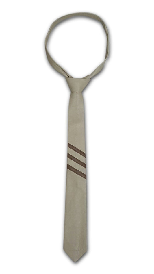 Beige and Brown Stripe Genuine Leather Necktie Tie - SouthBeachLeather
