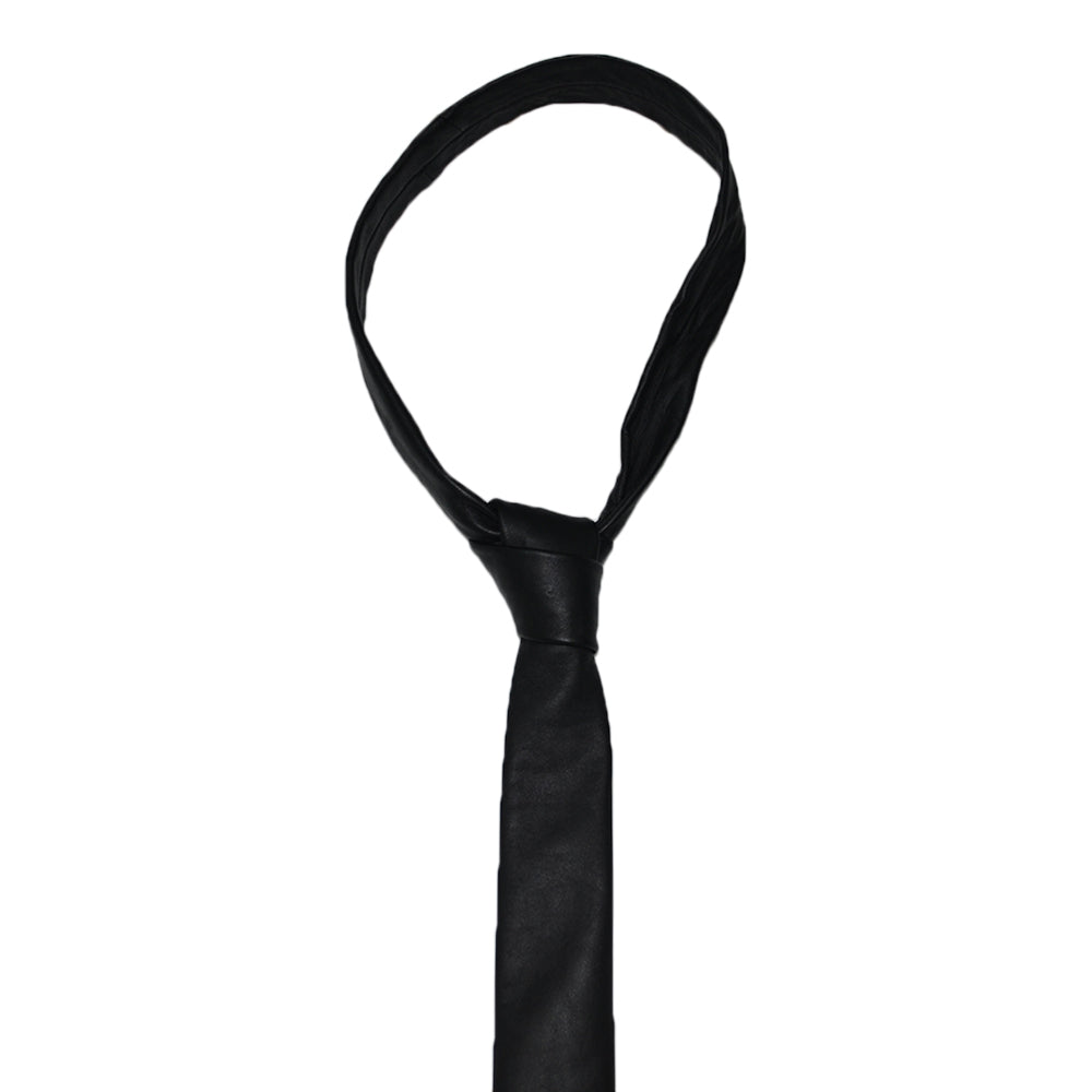 Black Genuine Lamb Leather Necktie Tie