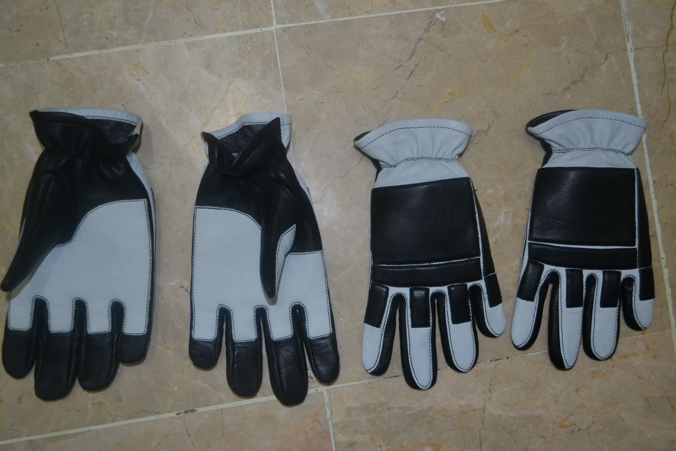 Goose Biker White And Black Leather Gloves - SouthBeachLeather