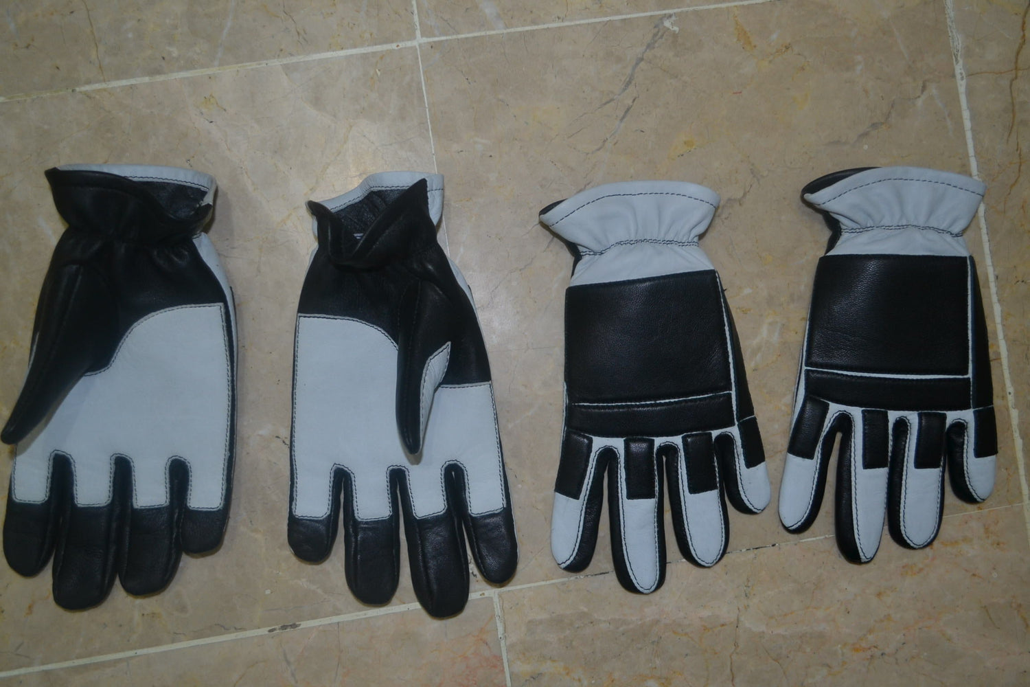 Goose Biker White And Black Leather Gloves - SouthBeachLeather