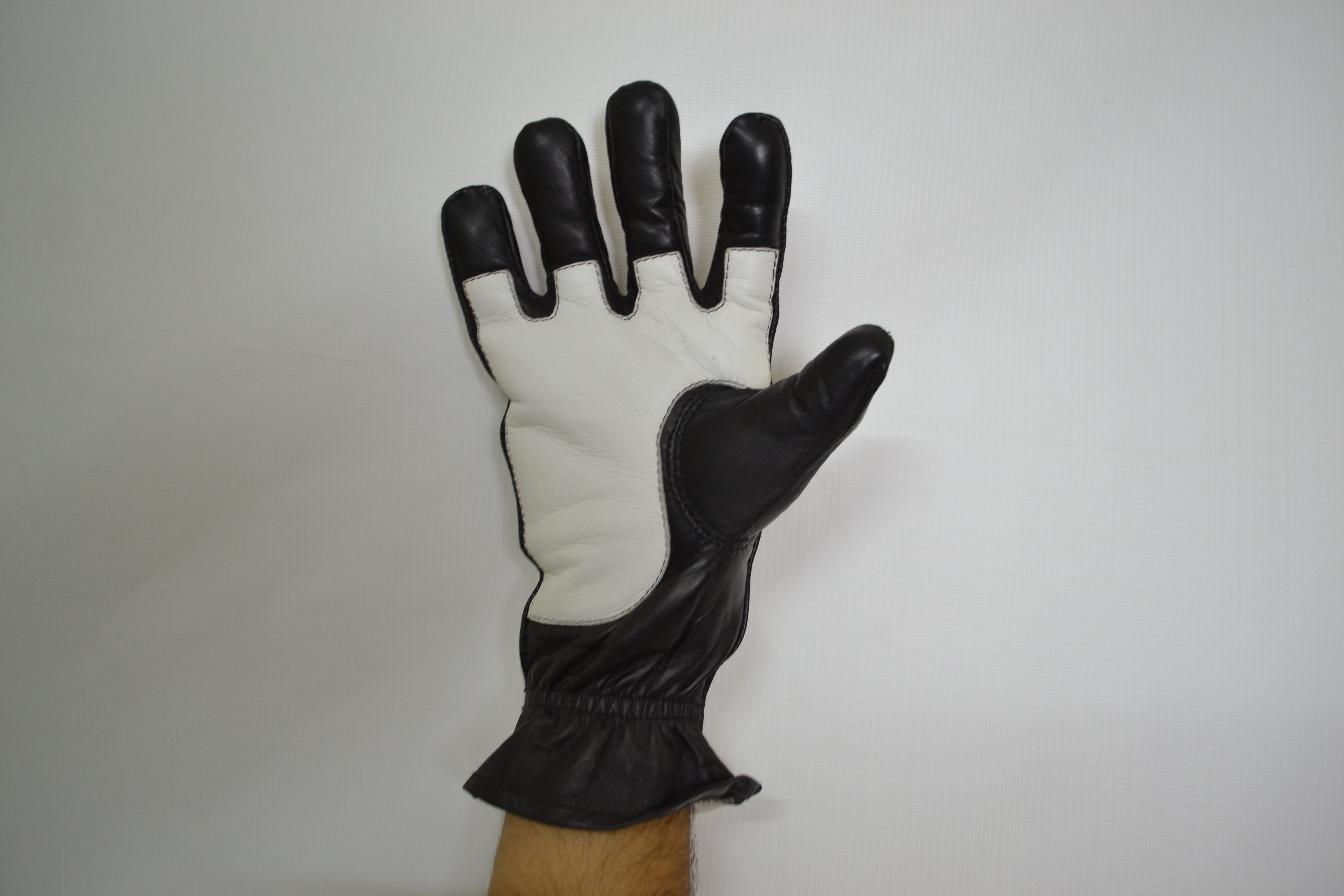 Goose Biker White And Black Leather Gloves - SouthBeachLeather