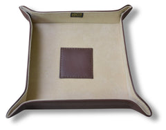 Brown & Beige Genuine Sheep Leather Valet Tray | Handmade Organizer for Men & Women