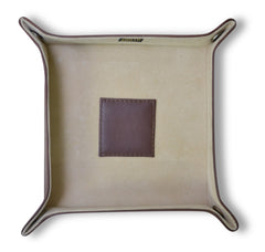 Brown & Beige Genuine Sheep Leather Valet Tray | Handmade Organizer for Men & Women