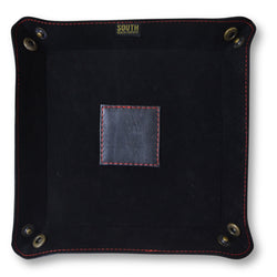 Black Leather Bedside Storage Tray Box With Red Stitching For Men Accessories