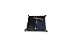 Black Leather Bedside Storage Tray With White Stitching Box For Men Accessories