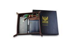 Dark Brown Leather Bedside Storage Tray Box For Mens Accessories