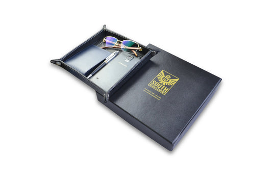 Green Leather Bedside Storage Tray Box Gift Valet for Mens Accessories - SouthBeachLeather