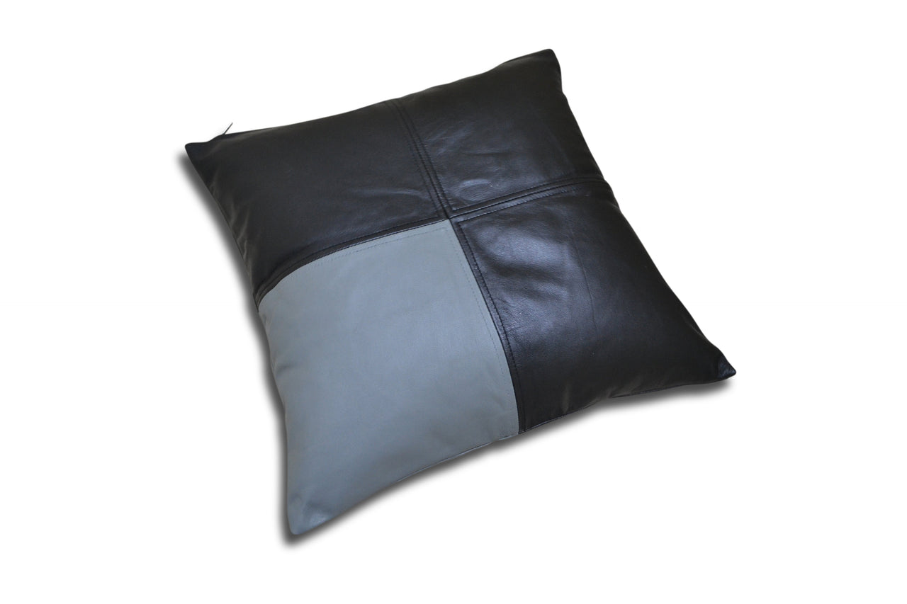 Black And Grey Soft Lamb Leather Comfort Pillow Cushion Cover