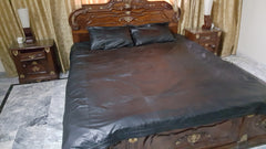 Luxury Black Sheepskin Leather Bed Sheet Set – King/Queen Size with 2 Matching Pillow Shams