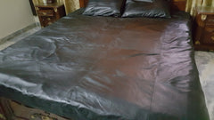 Luxury Black Sheepskin Leather Bed Sheet Set – King/Queen Size with 2 Matching Pillow Shams