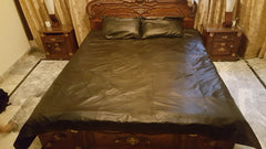 Luxury Black Sheepskin Leather Bed Sheet Set – King/Queen Size with 2 Matching Pillow Shams