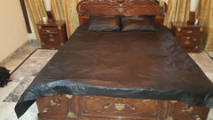 Luxury Black Sheepskin Leather Bed Sheet Set – King/Queen Size with 2 Matching Pillow Shams