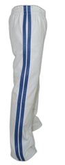 White Leather Jogging Pant With Blue Stripes