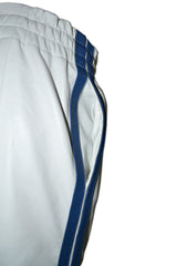 White Leather Jogging Pant With Blue Stripes