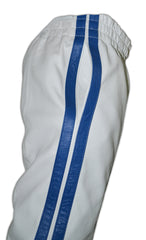 White Leather Jogging Pant With Blue Stripes