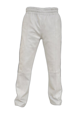 White Leather Jogging Pant With Blue Stripes