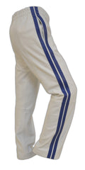 White Leather Jogging Pant With Blue Stripes