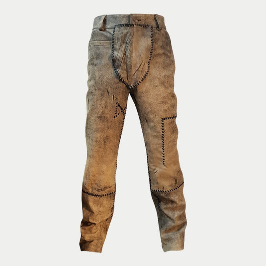 Mad Max Fury Road Motorcycle Biker Distressed Brown Leather Jeans Pants for Mens