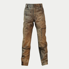 Mad Max Fury Road Motorcycle Biker Distressed Brown Leather Jeans Pants for Mens