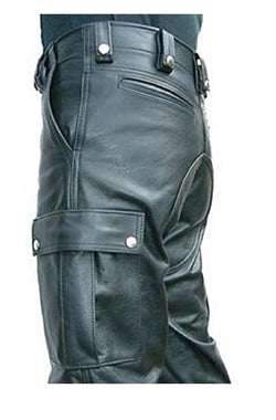 Men Military Style Cargo Leather Pant