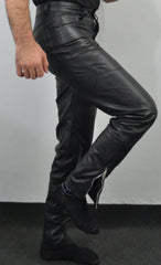 Terminator 2 Arnold Black Costume Straight Leather Pant