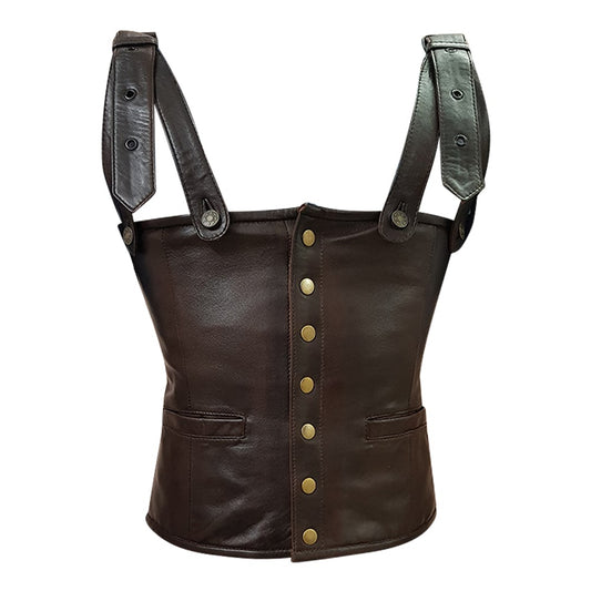 Mens Rapper Style Strap Lambskin Leather Vest