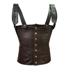 Mens Rapper Style Strap Lambskin Leather Vest