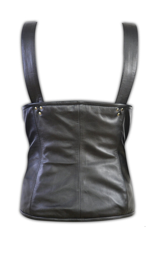 Mens Black Rapper Style Strap Lambskin Leather Vest