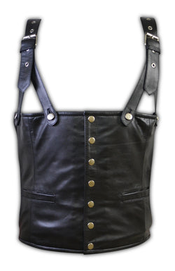 Mens Black Rapper Style Strap Lambskin Leather Vest (CL-04)