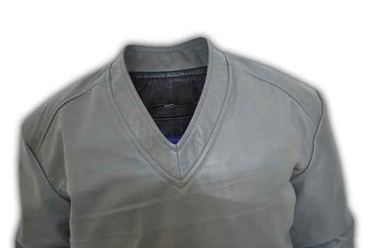 Designers V-Neck Plain Pullover Leather Shirt - SouthBeachLeather