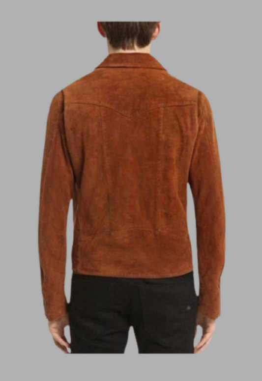 Mens Designer Suede Biker Brown Leather Jacket