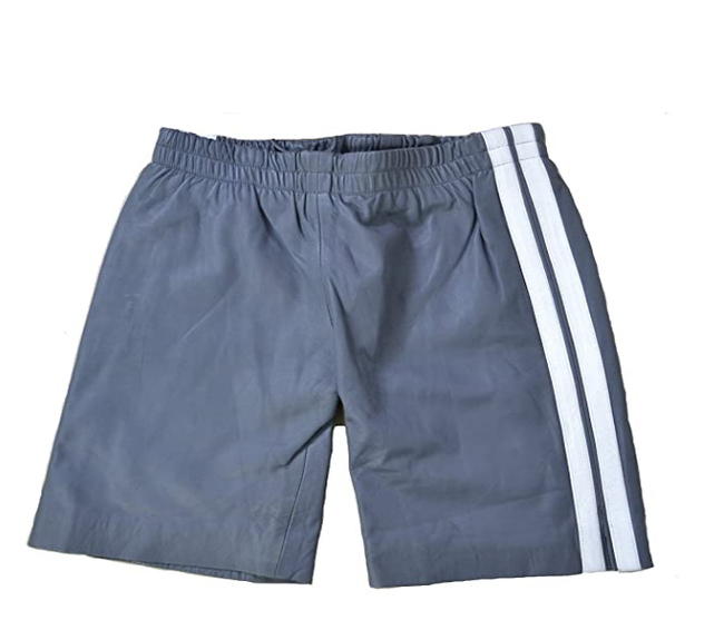 Leather Soccer Short With Stripes NATURAL WAIST 29 (CL-25) - SouthBeachLeather
