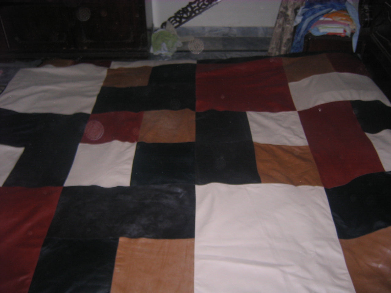 Multi Color Solid Square Pattern Leather Bed Sheet