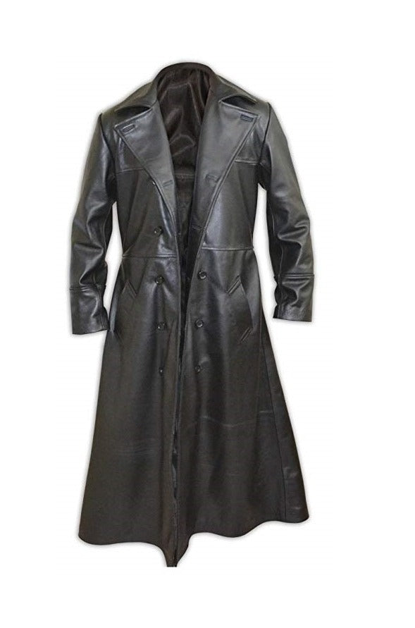 Mens Black Brandon Lee The Crow Costume Trench Long Leather Coat