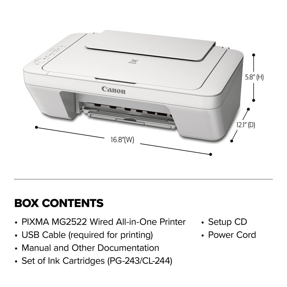 PIXMA MG2522 Wired All-In-One Color Inkjet Printer [USB Cable Included], White
