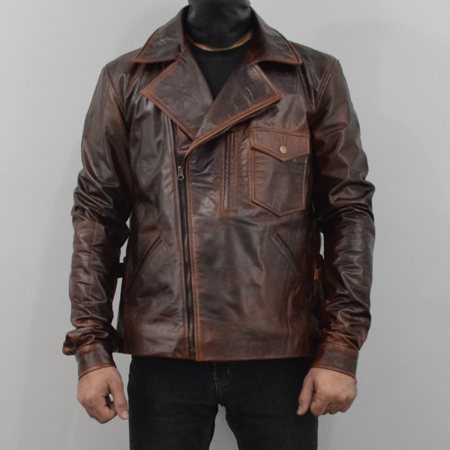 Escape Snake Plissken Antique Brown Biker Leather Jacket – South