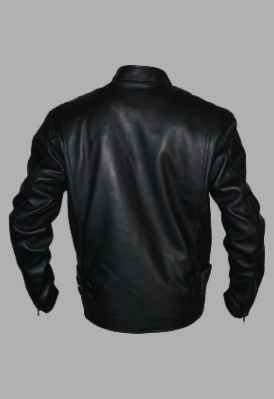Mens Designer Motorcycle Black Biker Cafe Racer Leather Jacket