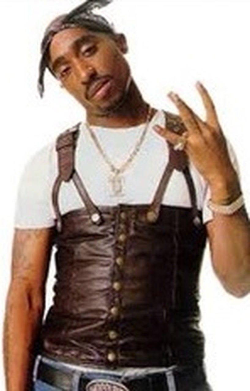 Tupac Shakur Suspender Brown Leather Vest - SouthBeachLeather